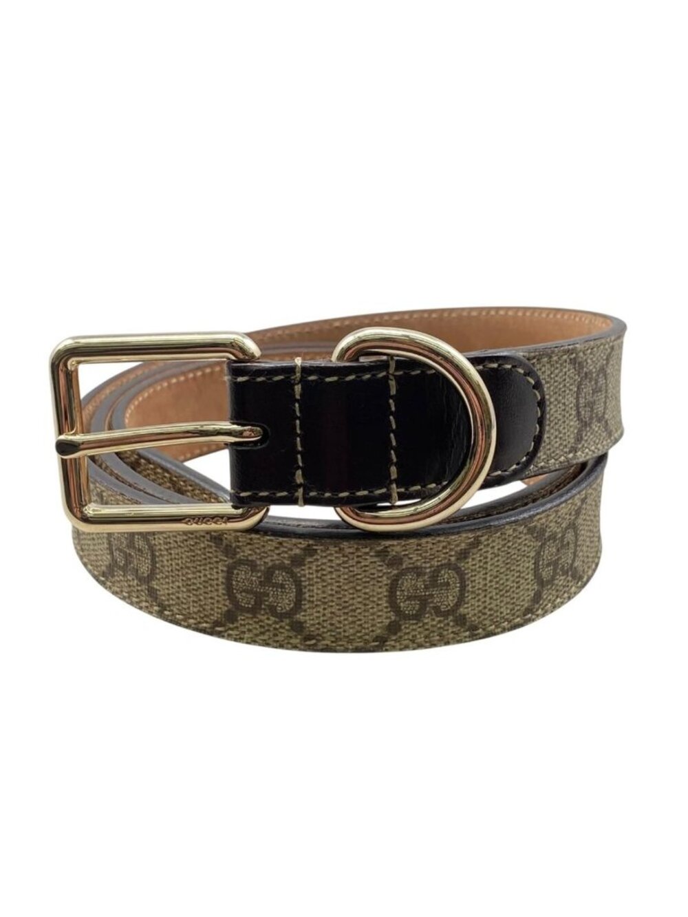 Gucci Belt GG Guccissima Logo Leather Brown Beige Gold